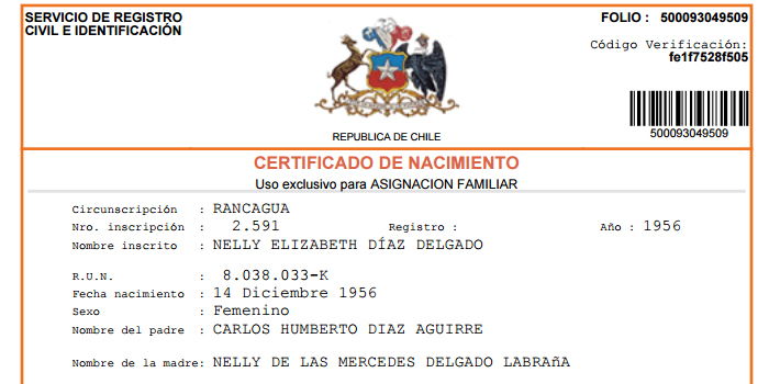 certificado de nacimiento en chile