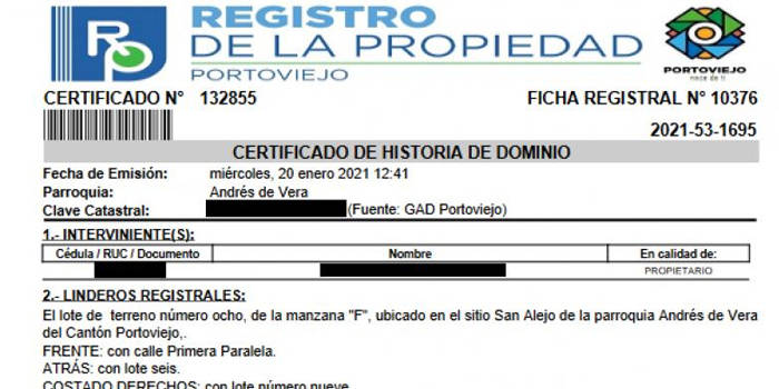 informacion del certificado de registro de propiedad en ecuador
